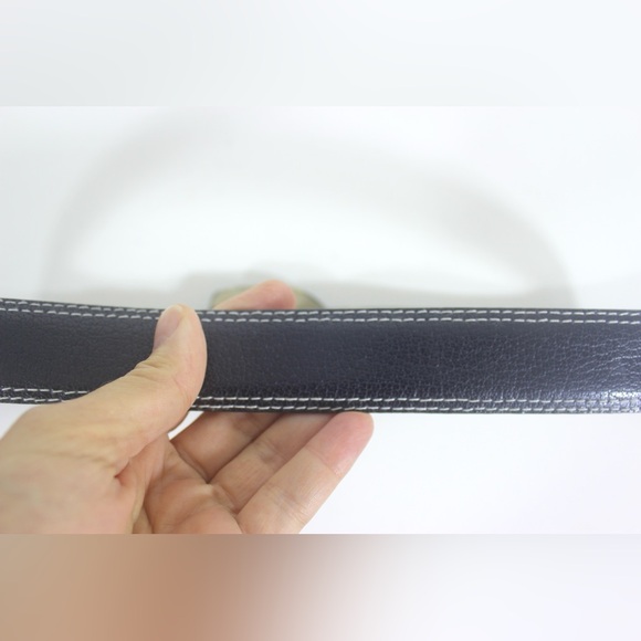 Vintage Textured Blue/Black Leather Belt with White Topstitching Self Covered - Picture 6 of 8